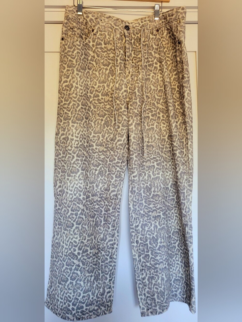 Kuwalla Womens Beige Leopard Print Wide-Leg Pants 100% Cotton